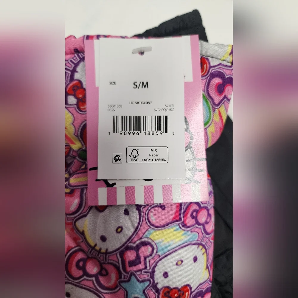 S/M Girls Hello Kitty Ski Gloves Young Kids  Multicolor Pink Design Winter New